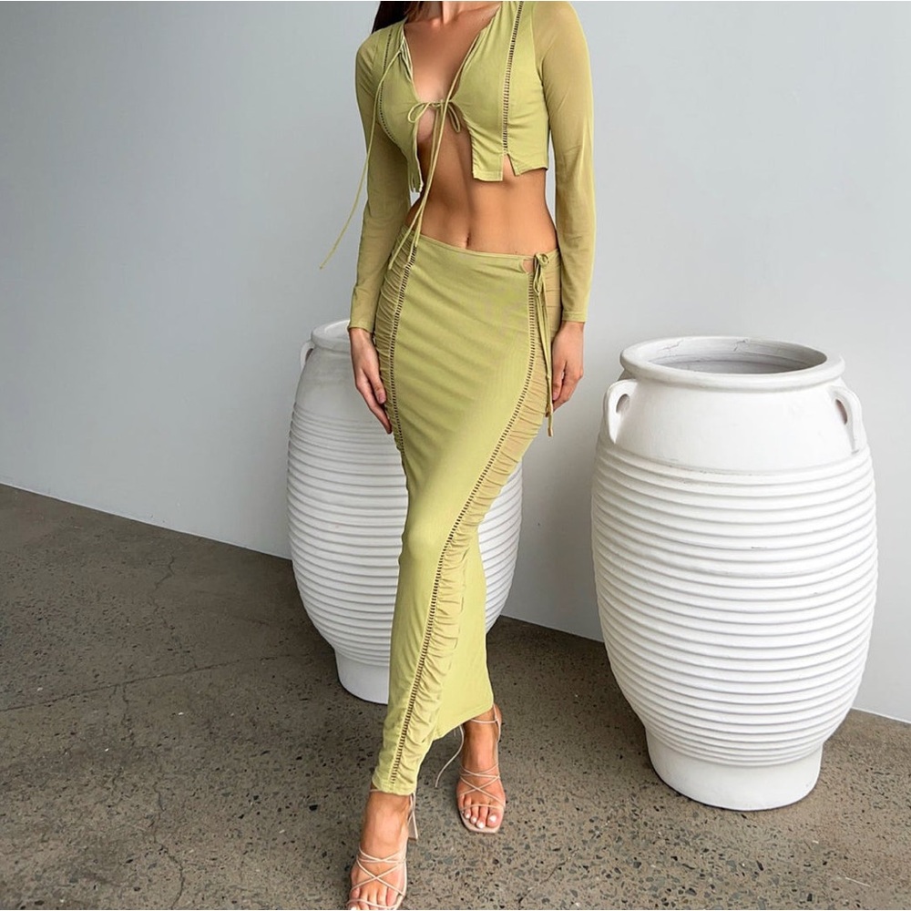 Outcast green maddy mesh maxi skirt